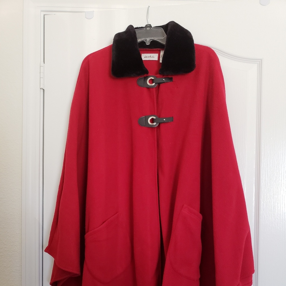 Beautiful Red and Black Cape from Crackerbarrell